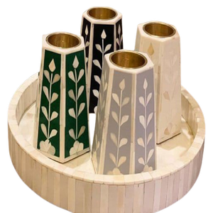 Juego de Quemadores de Incienso y Portavelas con Incrustaciones de Nácar y Hueso, con Bandeja, Fabricante y Exportador de Quemadores de Bakhoor Mabkhara - Product Image 4