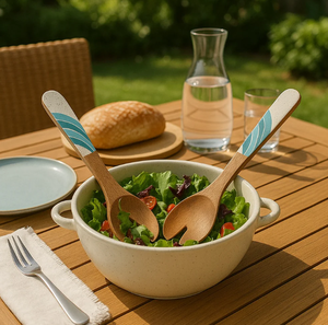 AK Cuillère et fourchette en bois de manguier imprimé décoratif en laiton multicolore lot de 2 pour vaisselle/ustensiles de cuisine - Product Image 1