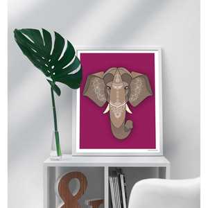 Impresión artística de elefante asiático de Madeleine, elegante patrón de naturaleza muerta - Product Image 4