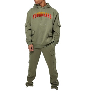 Survêtement à capuche en coton de qualité supérieure Vente en gros Survêtements cargo surdimensionnés pour homme avec logo personnalisé Survêtement de jogging solide avec logo pour - Product Image 1