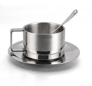 Taza de café expreso de acero inoxidable, oro rosa, plata y oro con platillo y cuchara, juego de café - Product Image 6