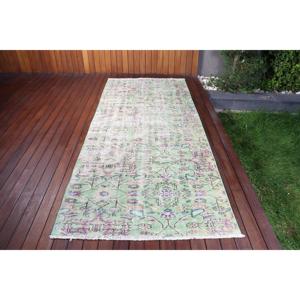 พรมวินเทจสไตล์ตุรกี ขนาด 3.9x9.3 ฟุต พรมลายตารางสีเขียว-น้ำเงิน ทำจากขนสัตว์ - Product Image 1