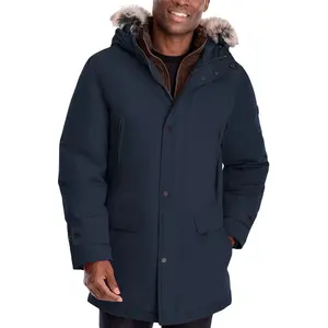 Hochwertige Design Männer lange Länge Parka Jacken und Mantel mit Kunst pelz maßge schneiderte blaue Farbe Sommer Parka Jacken