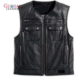 Gilet en cuir vintage de haute qualité pour hommes avec fermeture éclair en toile coupe-vent imperméable et respirant nouveau design pour le printemps pour la moto décontracté - Product Image 3