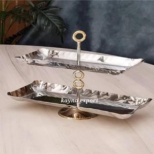 Support à gâteau rond à 2 étages en aluminium de haute qualité, fait à la main, décoratif, pour buffet de mariage, certifié CE - Product Image 1