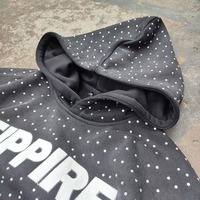 Sudadera con capucha y estampado de diamantes de imitación con lavado ácido, estilo oversize, para invierno, ropa urbana, peso medio, con logo personalizado, de moda