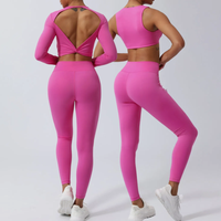 Set Olahraga Wanita 2 Potong Pakaian Yoga Gym Solid Seamless Celana Pinggang Elastis Sport Bra Bernapas Cepat Kering Spandex/Polyester