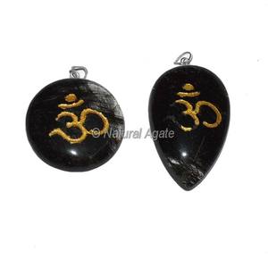 Achetez le meilleur ensemble de pendentifs gravés en rutile noir gravé Om en ligne |   Grossiste de pendentifs en rutile noir gravés Om - Product Image 1