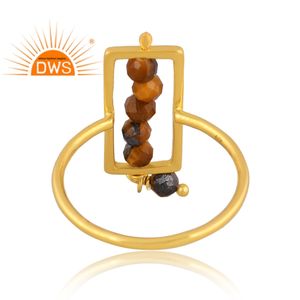Best Selling Sterling <b>Silver</b> Gold <b>Plated</b> Natural Yellow Tiger Eye Beaded Gemstone Stackable Ring Demi Fine Jewelry Manufacturer - Product Image 2