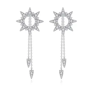 Silver Fashion Circonia Sun Shape Dangling Earrings