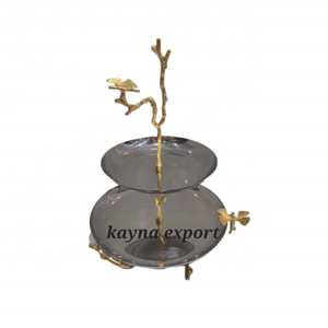 ที่ตั้งคัพเค้กโลหะ2ชั้นสุดหรูออกแบบได้ตามต้องการพร้อมเคลือบเงาเคลือบสีทองตกแต่งรูปทรงเสาและสง่างาม - Product Image 4