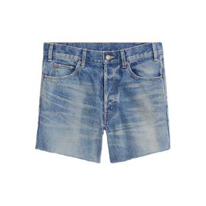 Mini short taille basse pour femme avec couture brute Jeans en denim Short ample en coton pour femme - Product Image 1