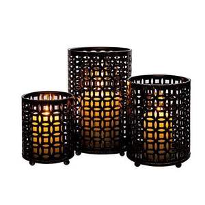Juego de soporte de luz de té hueco geométrico de oro negro de 3 candelabros de Base de Metal con botella de vidrio decoración del hogar precio al por mayor - Product Image 6