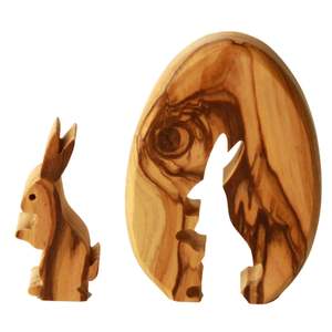 Décoration de Pâques Lapin de Pâques dans un œuf Décoration de table en bois d'olivier - Product Image 1