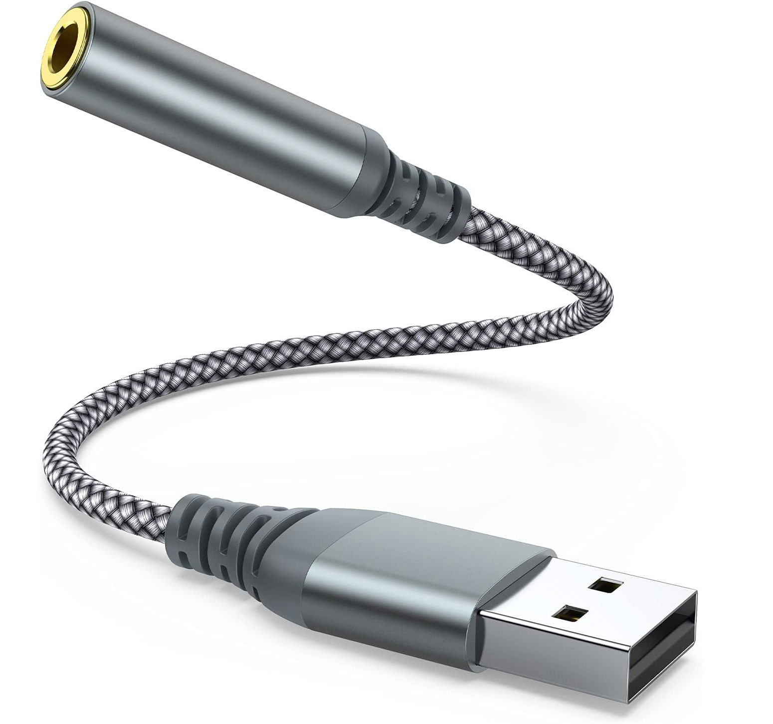 Fone de ouvido digital USB para 3.5mm, adaptador de áudio, microfone externo, placa de som com conversor de som estéreo auxiliar para PC Lap