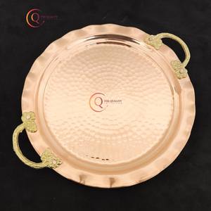 ถาดเสิร์ฟทองแดงทรงกลมทำด้วยมือพร้อมด้ามจับชุบทองอุปกรณ์สำหรับงานเลี้ยงงานแต่งงาน - Product Image 3
