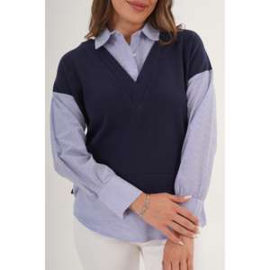 Blusa Azul Marino de Moda para Mujer con Detalle de Camisa, Accesorio de Moda al por Mayor - Product Image 5