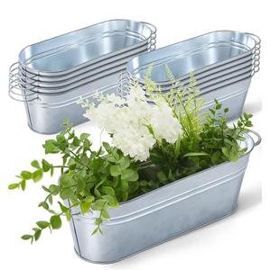 Maceta de metal con acabado galvanizado de diseño increíble con asas para el hogar y el jardín Maceta de flores de forma ovalada decorativa - Product Image 3