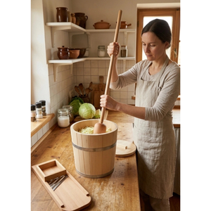 Pilon de fermentation professionnel en bois de hêtre pour chou, tête de 98 cm de large, baril de 10 cm, OEM - Product Image 2