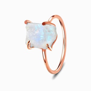 Handmade Irregular <b>Crystal</b> <b>Ring</b> for Women Raw Moonstone with Rose Gold Band Natural Gemstone for Engagement and Anniversary - Product Image 1