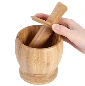 Natural Bamboo Wooden Pestle And Mortar Herb Spice Tools Garlic Pepper Herb Spice Grinder Press Crusher Masher