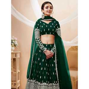 Atractivo Lehenga Choli de Georgette con Lentejuelas Verdes y Bordado Zari, Listo para Usar, para Mehendi, Ropa de Boda - Product Image 4