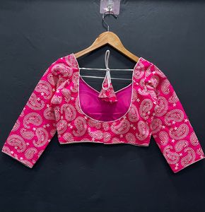 Nouveauté exclusive, qualité supérieure, blouse prête à porter en soie taffetas lourde, broderie Lakhnavi, blouse de sari prête à porter pour femmes - Product Image 2