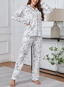 Nouvel arrivage – Ensemble pyjama d'été en coton pour femme, style mignon, haut à manches longues et pantalon long, col à revers – Vente en gros - Product Image 3