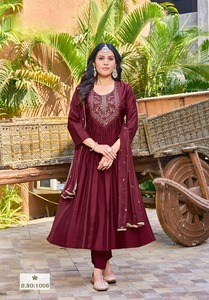 Nouveau haut et pantalon de travail à broderie lourde en soie romaine Viscos avec travail de séquence Chinon Dupatta - Product Image 6