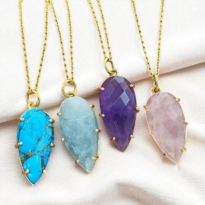 Collier à pendentif en pierres précieuses naturelles Collier à breloques fait main en argent massif plaqué or pour femme Fournisseurs de gros de bijoux fins - Product Image 5