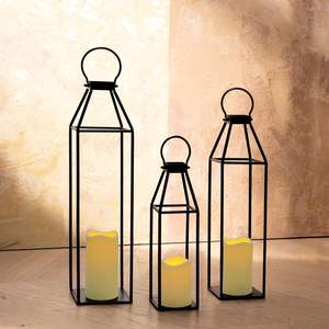 Lanterne en métal avec revêtement en poudre, cadre en fer, lanterne en verre, lanterne résistante à la rouille, lanterne en métal faite à la main, lanterne contemporaine - Product Image 1