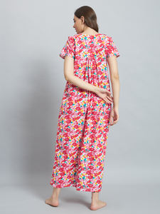 Camisón de Encaje 100% Algodón para Mujer, Manga Media, Largo Completo, Transpirable, con Bolsillo Lateral, 300g, Estampado Floral en el Cuello, Elegante, Primavera - Product Image 6