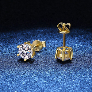 Unisex 14K Solid Gold Solitaire Stud <b>Earrings</b> Brilliant Cut Diamond Studs Gold Plated Cute Party - Product Image 3