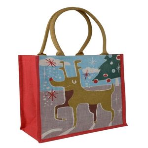 Custom Red <b>Jute</b> Burlap Hemp Grocery <b>Bag</b> Eco-Friendly Waterproof Shopping Tote Washable Feature Heat Transfer Logo for Beach Use - Product Image 2