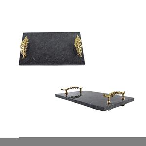 Plateau en marbre de conception la plus récente plateau de service en marbre avec poignées de feuille plateau de petit déjeuner grossiste et fabricant d'Inde - Product Image 3