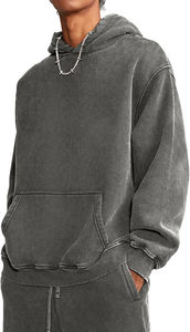 2024 hommes décontracté Vintage lavage à capuche de haute qualité 100% coton soleil fondu conception acide pierre impression en détresse à capuche quotidien OEM - Product Image 3