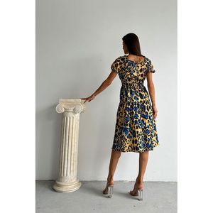 Vestido Largo Elegante de Satén Azul con Estampado de Leopardo para Mujer, Marca TOPSHOW, 100% Poliéster, Manga Larga, Informal, para Fiesta - Product Image 5