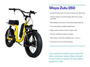 Smooth Ride with Electric <b>Hybrid</b> Cycle for Men & Women Waya Zulu 250 with 40 Km Range Rugged Tyres Ideal for City & Light Trails - Product Image 5
