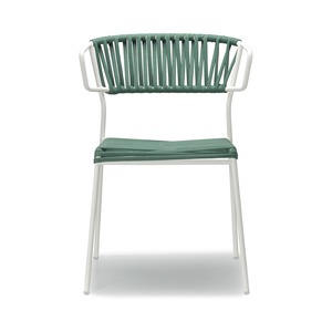 Stackable Outdoor Armchair with Painted Metal Frame and Woven Rope Seat - Product Image 2