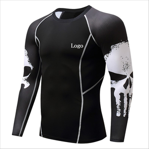 Camisa deportiva de manga larga para hombre, Camiseta deportiva de surf UV 50 Playera Skull Skeleton Printing Rash Guard de secado rápido transpirable Rash Guard para hombres - Product Image 1