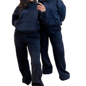 Ensemble de survêtement d'hiver deux pièces pour femme, léger, 100 % coton, à capuche, couleur unie - Product Image 2