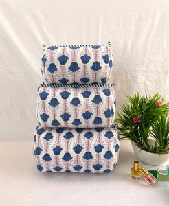 Bloc imprimé matelassé écologique Style vintage grande capacité fermeture à glissière coton pour sac et pochette de maquillage - Product Image 1