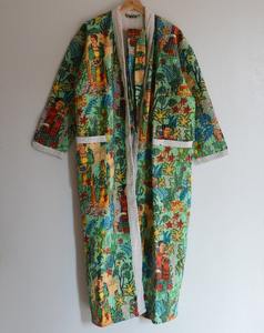 Handmade Winter Kantha <b>Kimono</b> <b>Jacket</b> Coat Flower Block Printed Kantha <b>Kimono</b> Fabric Night Wear Dress with Letter Pattern - Product Image 5