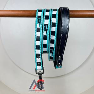 สายจูงสุนัขแบบใช้มือลายตารางหมากรุกสีดำสีเทรนนิ่งหนังแท้สำหรับฝึกสุนัขแบบส่วนบุคคลทนทาน2025 - Product Image 1