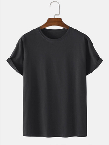 T-shirts pour hommes en coton 100% de haute qualité, style décontracté, tricotés, manches courtes, col rond, couleur unie - Product Image 2