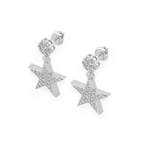 Boucles d'oreilles pendantes en or rose 14K VVS Moissanite avec diamant design étoile personnalisé Boucles d'oreilles hip-hop glacées pour femmes - Product Image 5