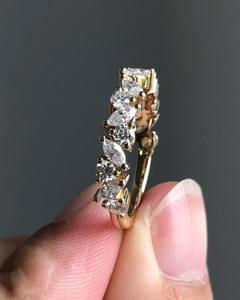 10k Or Massif Empilable Marquise & Round Cut Diamond Ring Lab Grown Diamond Wedding Band Diamond Engagement Band Ring For Love - Product Image 2