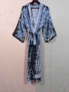 Hecho a mano 100% algodón Vintage Tie-Dye Kimono Robe cómodo ropa de dormir para mujer Sari bolsillos cinturón más cerca para verano otoño OOTD - Product Image 6