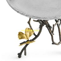 Présentoir décoratif en métal avec motif feuille de Ginkgo dorée, fait main, résistant au four, pour centre de table, maison, hôtel, fête, exposition