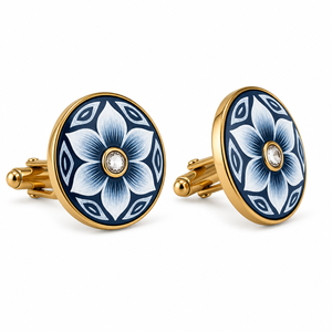 กระดุมข้อมือทองเหลืองชุบทองลายดอกไม้สลักแบบวินเทจทำมือสำหรับผู้ชาย - สำหรับงานแต่งงาน งานวันเกิด และโอกาสต่างๆ (ราชสถาน) - Product Image 1